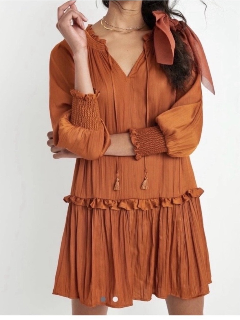 by Anthropologie Giulia Tunic Dress Burnt Orange Rust Pleated Mini S